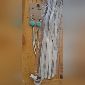 2 pc Set Long Chunky tassel boho all leather necklace Earings turquoise stone